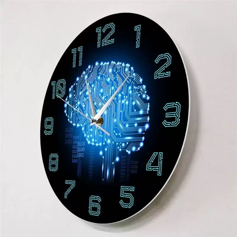 Tech Office Wall Decor - Tech Brain Wanduhr Binärcode KI-Leiterplatte Geräuschlose