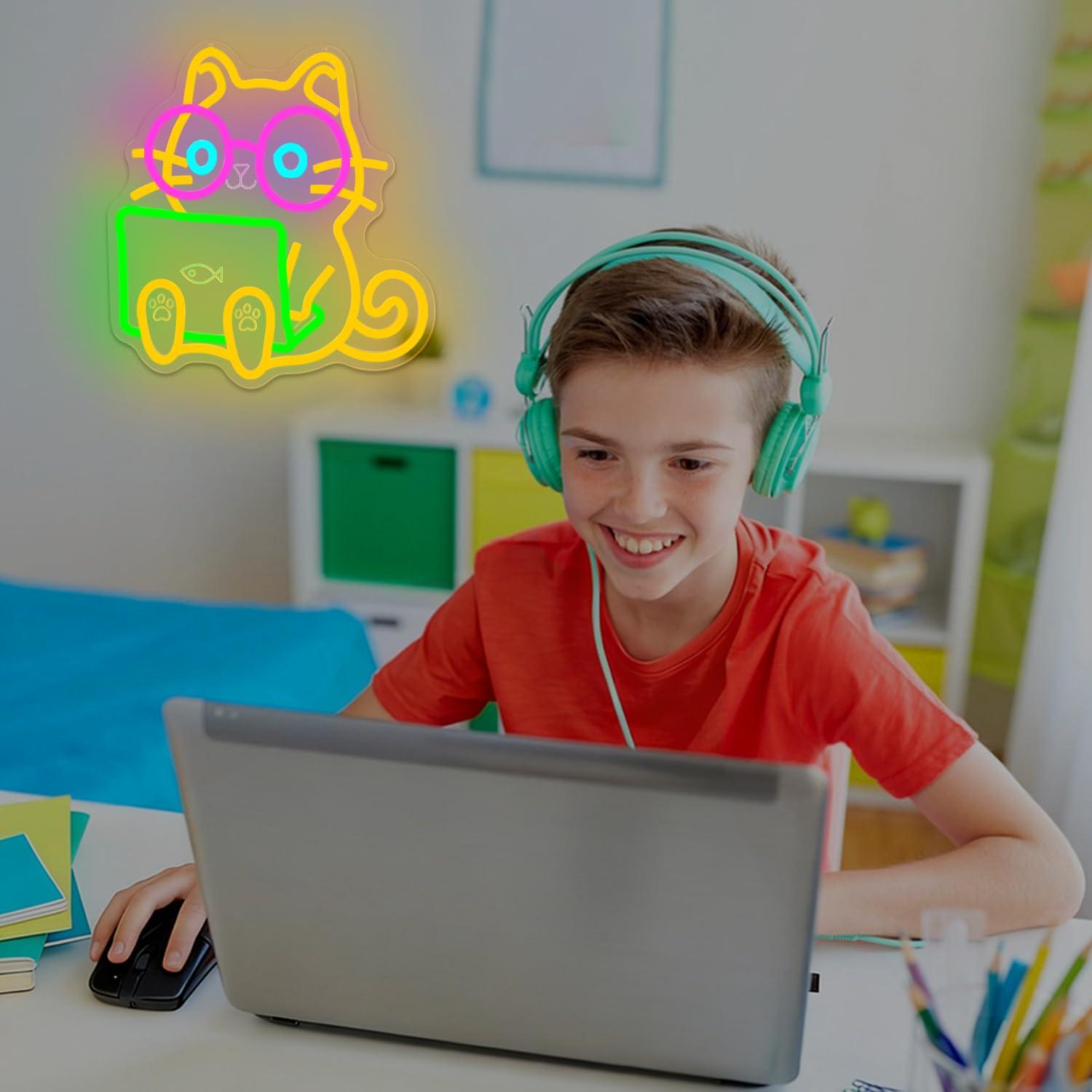 Katzen-Laptop-Neon-Schild, USB – Tech Office Wall Decor Bewertung und Preis